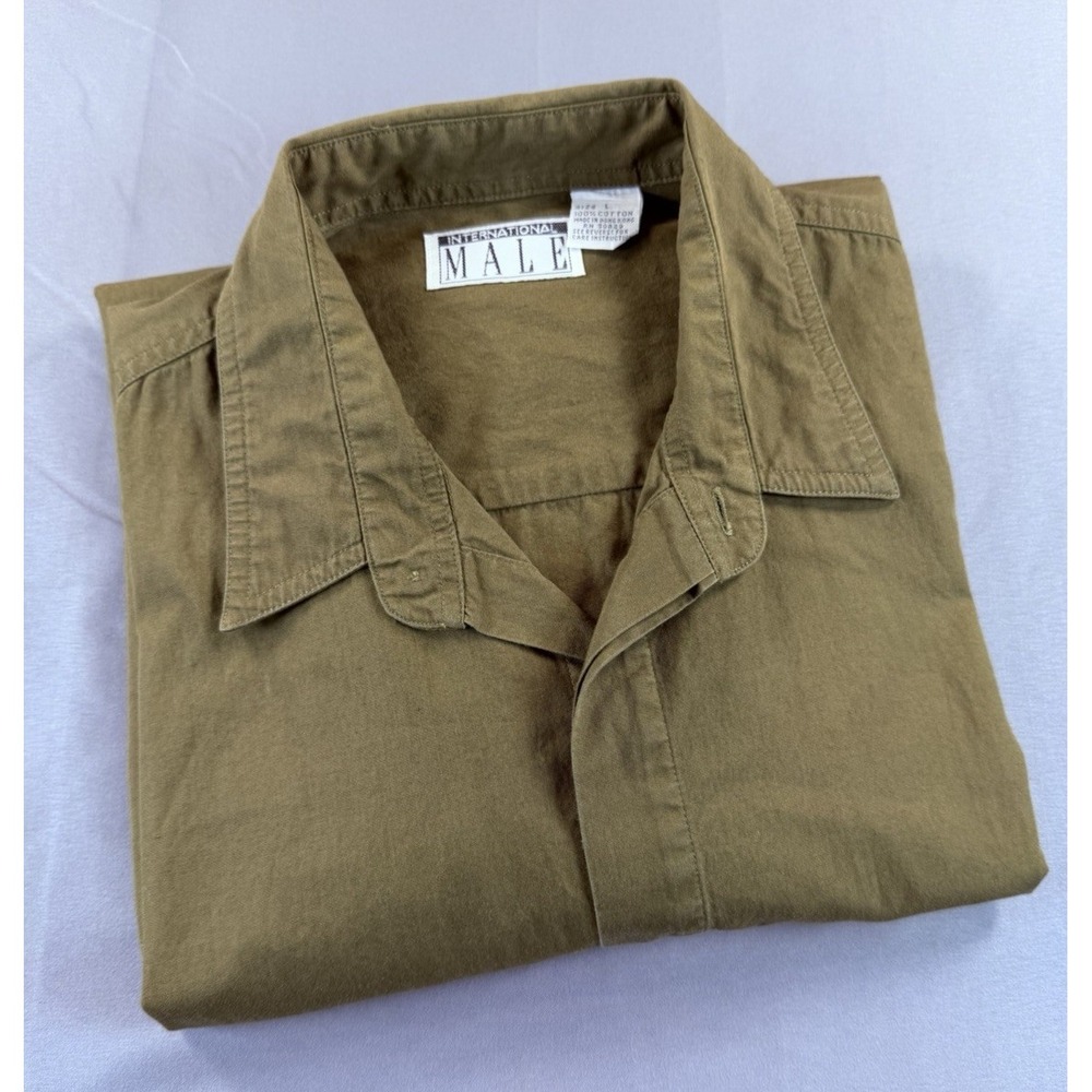 Vintage International Male Shirt Men's L Mustard/Olive Cotton Button Up
